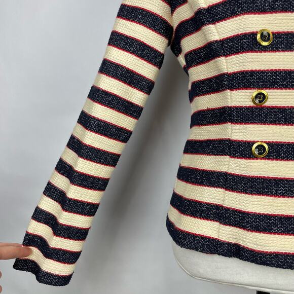 Cabi #5094 | Cruise Jacket Navy Cream Red Stripe Nautical Double Breasted Blazer - Picture 8 of 16